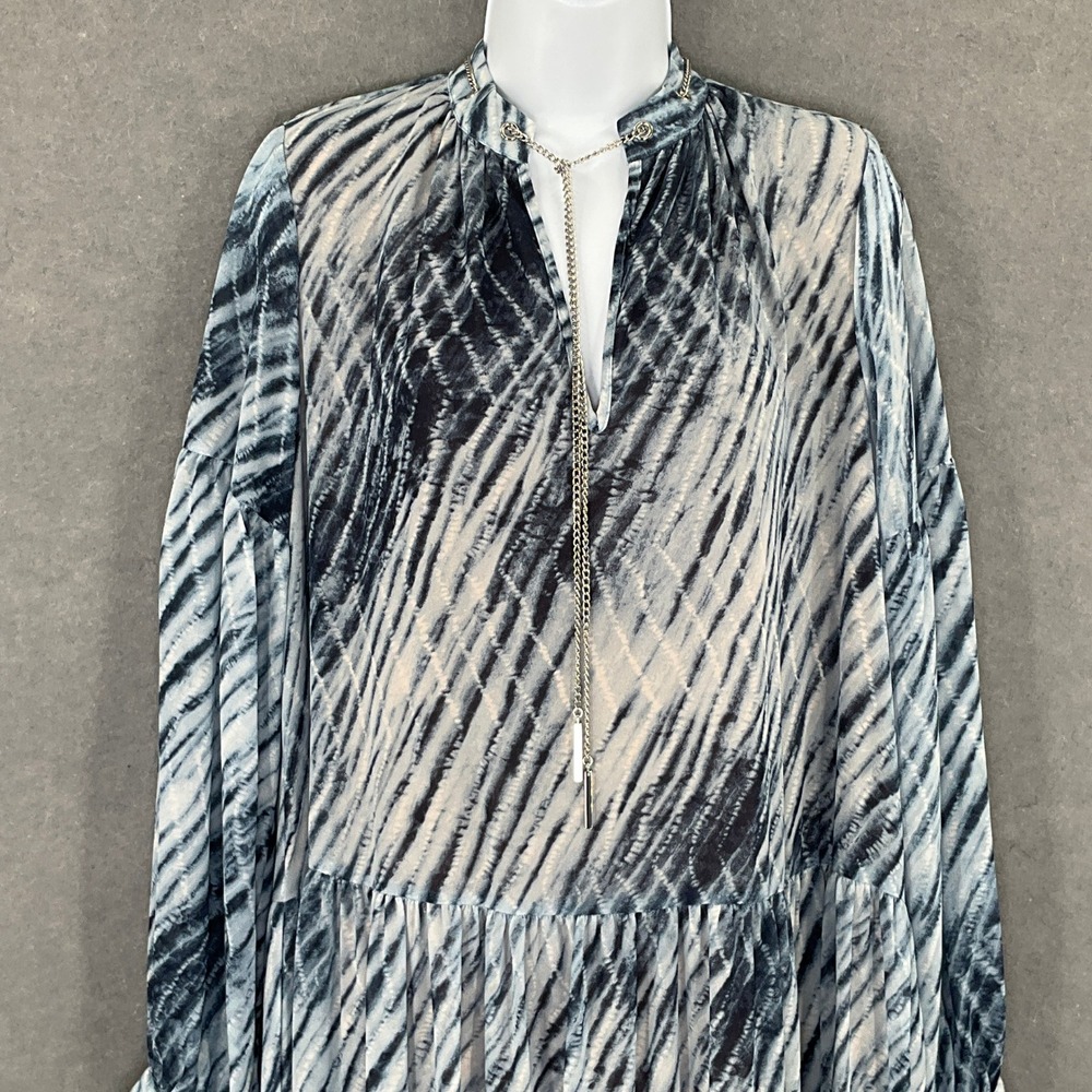 Michael Kors Maxi Dress Sz M Blue White Pleated‎ Tiered V-Neck Office Cocktail - Picture 4 of 15